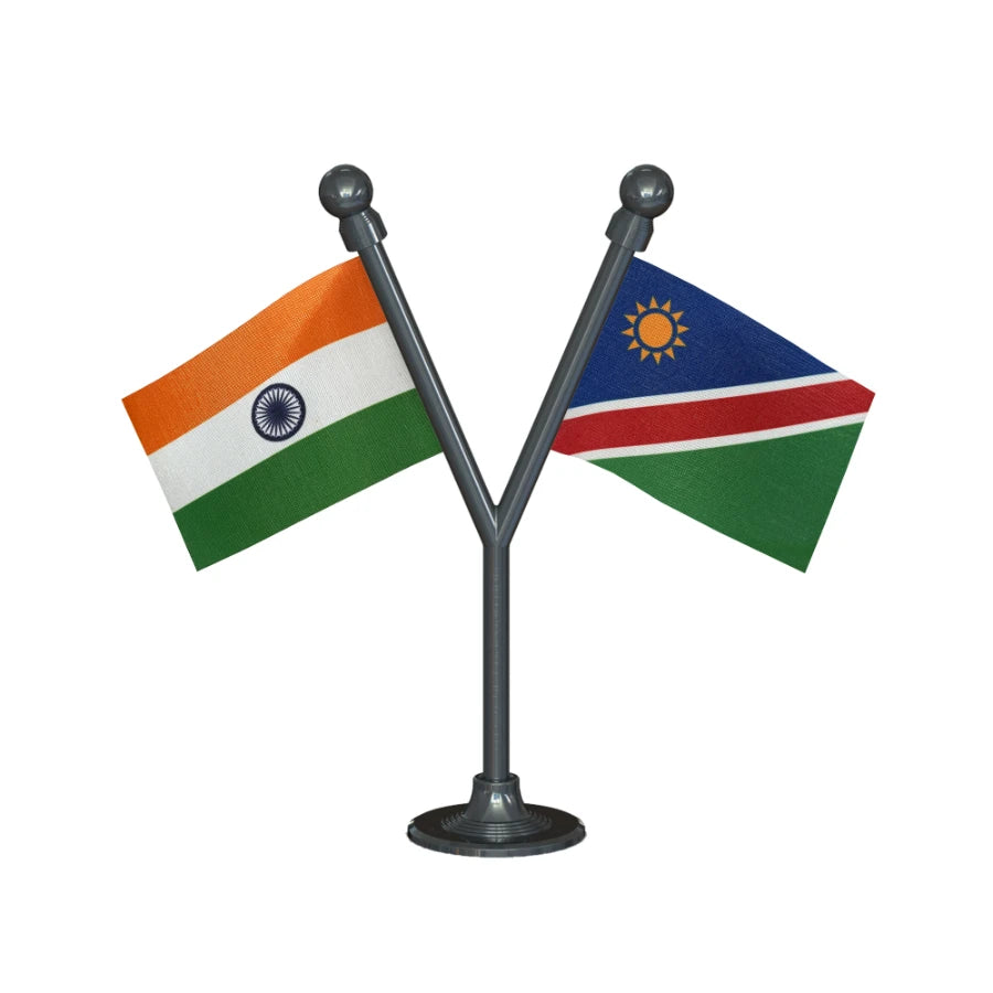 India & Namibia Dual Car Dashboard Flag of 2in x 3in With A Plastic Base
