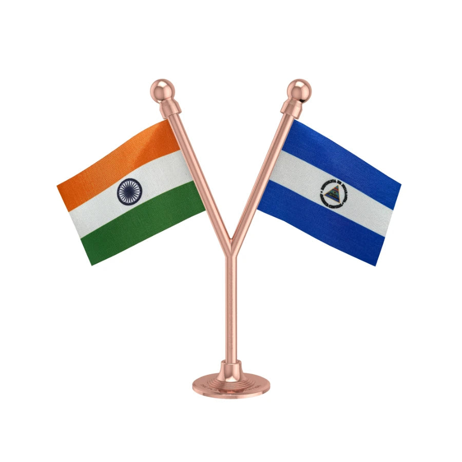 India & Nicaragua Dual Car Dashboard Flag of 2in x 3in With A Plastic Base