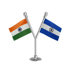 India & Nicaragua Dual Car Dashboard Flag of 2in x 3in With A Plastic Base