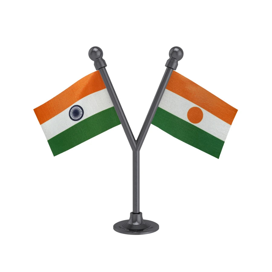 India & Niger Dual Car Dashboard Flag of 2in x 3in With A Plastic Base