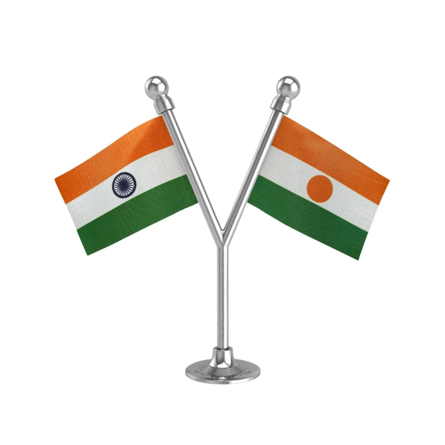 India & Niger Dual Car Dashboard Flag of 2in x 3in With A Plastic Base