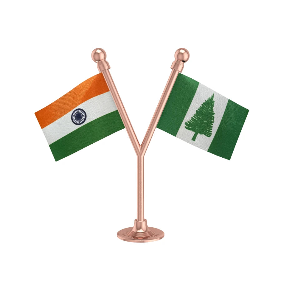 India & Norfolk Island Dual Car Dashboard Flag of 2in x 3in With A Plastic Base