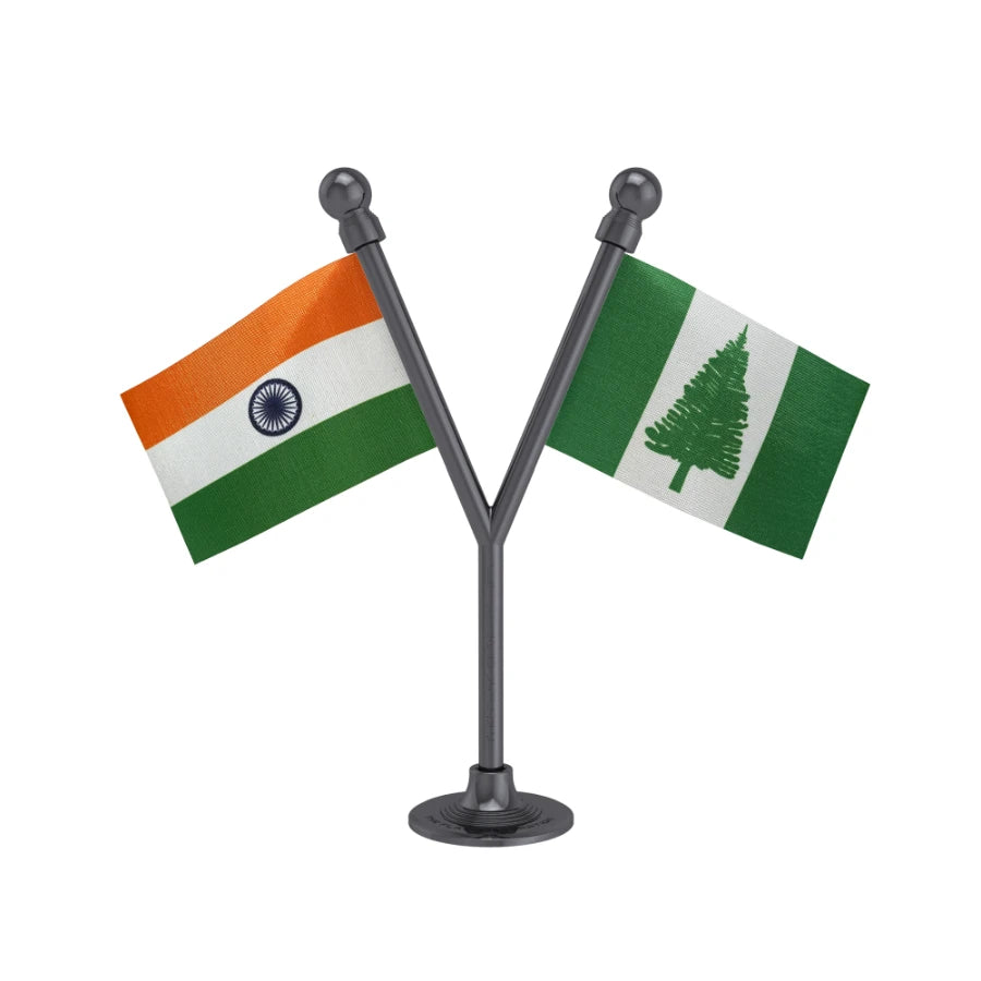 India & Norfolk Island Dual Car Dashboard Flag of 2in x 3in With A Plastic Base