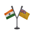 India & Niue Dual Car Dashboard Flag of 2in x 3in With A Plastic Base