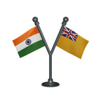 India & Niue Dual Car Dashboard Flag of 2in x 3in With A Plastic Base