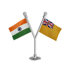 India & Niue Dual Car Dashboard Flag of 2in x 3in With A Plastic Base