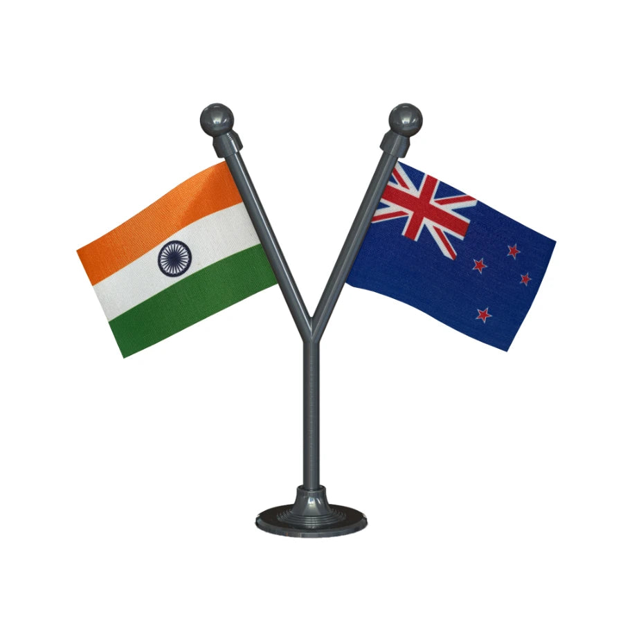 India & New Zealand Dual Car Dashboard Flag of 2in x 3in With A Plastic Base
