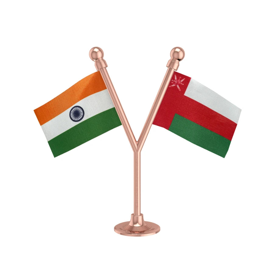 India & Oman Dual Car Dashboard Flag of 2in x 3in With A Plastic Base