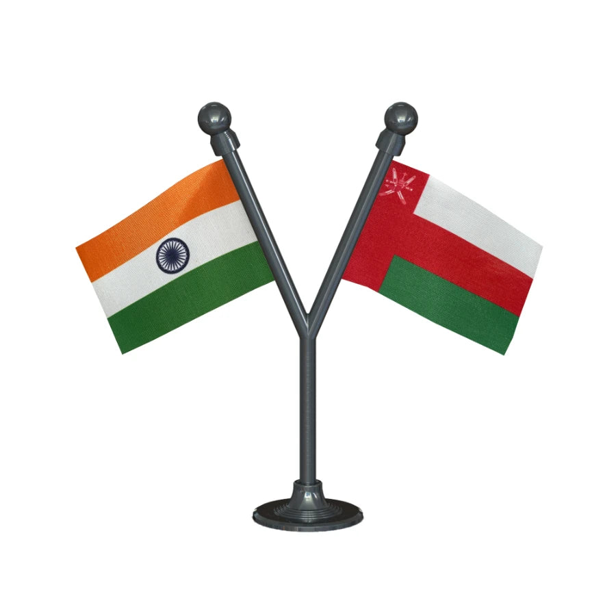 India & Oman Dual Car Dashboard Flag of 2in x 3in With A Plastic Base