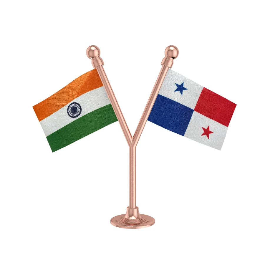 India & Panama Dual Car Dashboard Flag of 2in x 3in With A Plastic Base