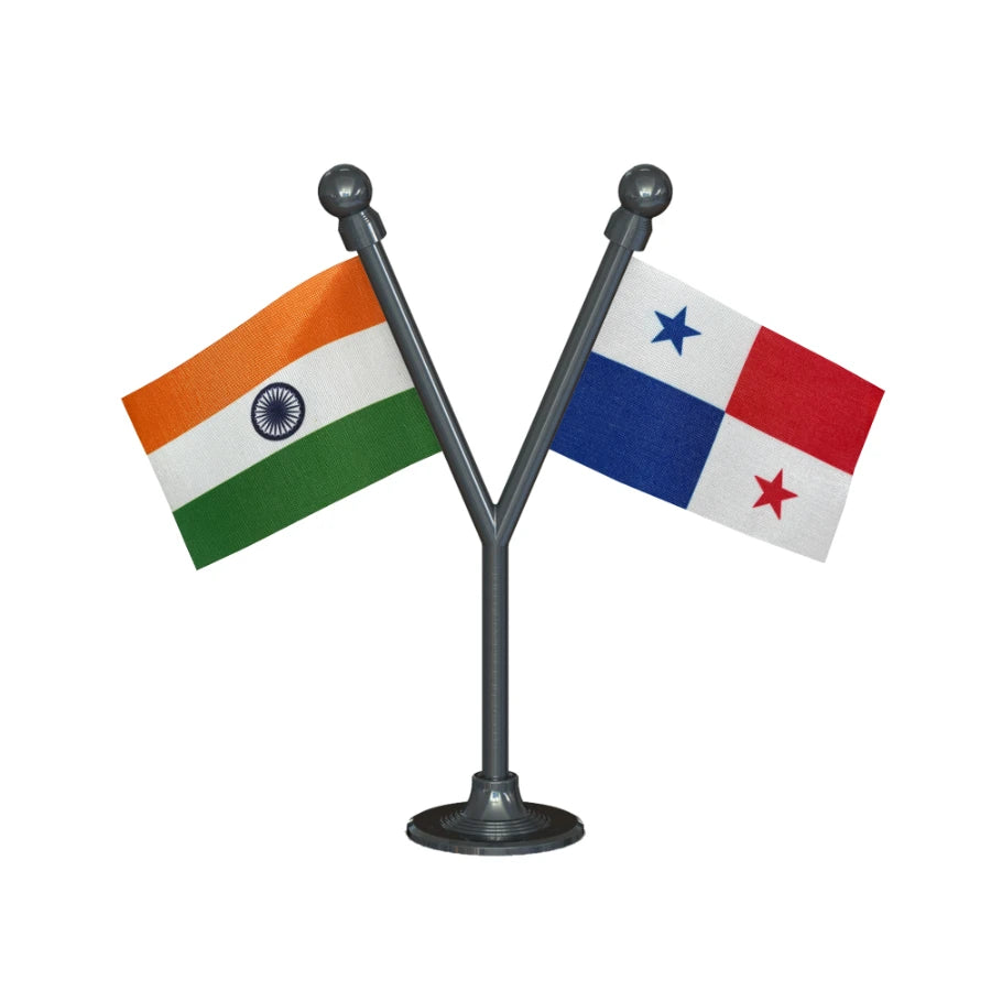 India & Panama Dual Car Dashboard Flag of 2in x 3in With A Plastic Base