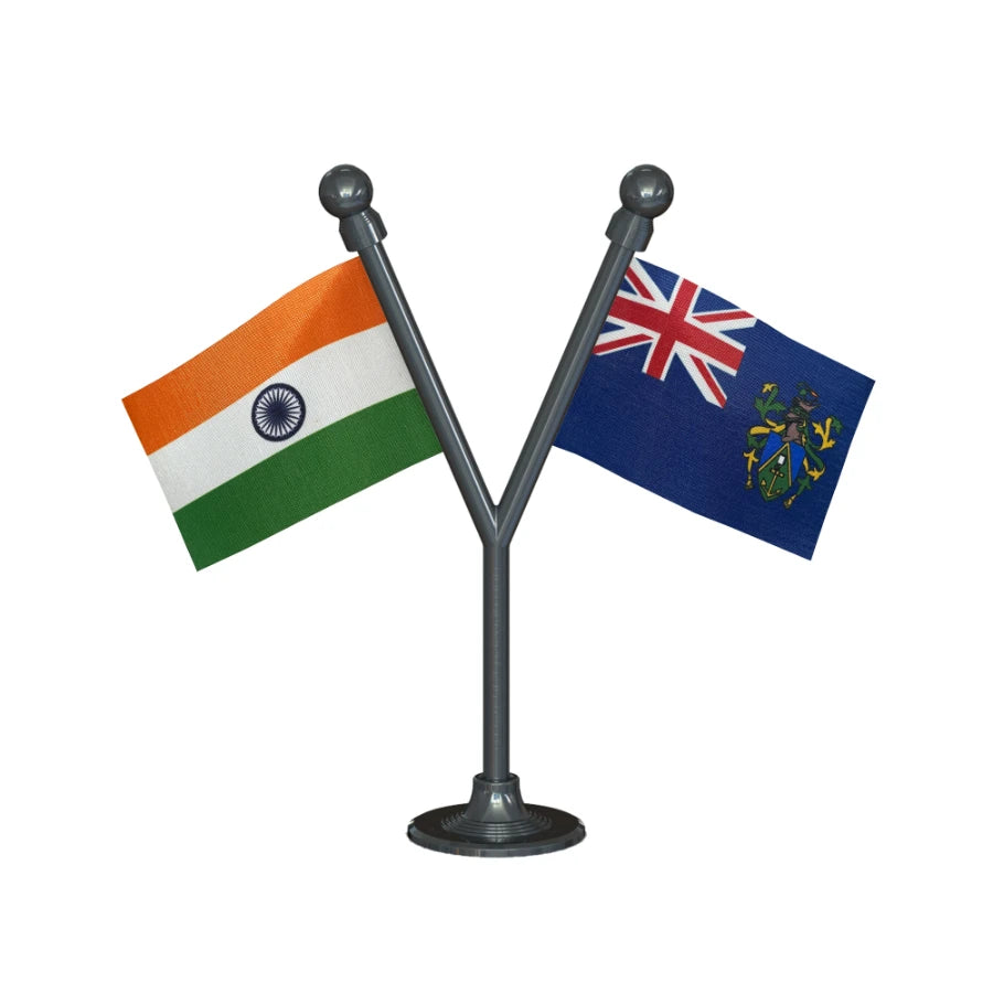 India & Pitcairn Dual Car Dashboard Flag of 2in x 3in With A Plastic Base