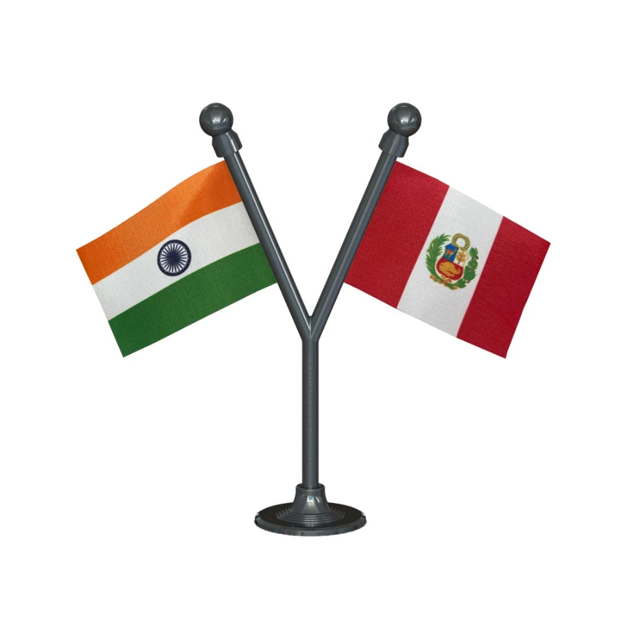 India & Perus Dual Car Dashboard Flag of 2in x 3in With A Plastic Base
