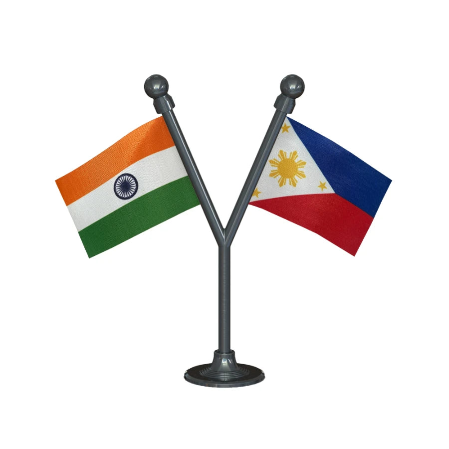 India & Philippines Dual Car Dashboard Flag of 2in x 3in With A Plastic Base