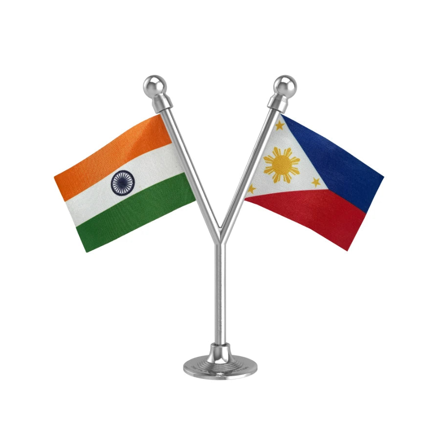 India & Philippines Dual Car Dashboard Flag of 2in x 3in With A Plastic Base