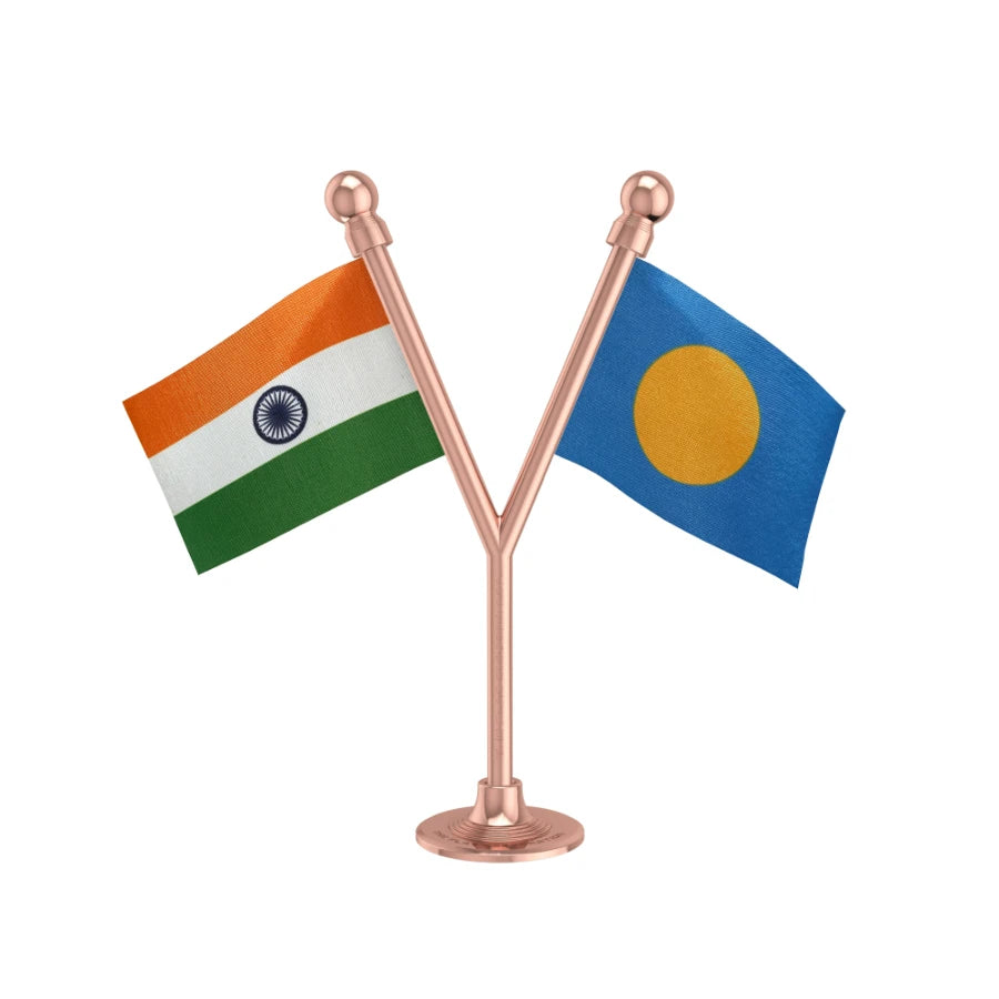 India & Palau Dual Car Dashboard Flag of 2in x 3in With A Plastic Base