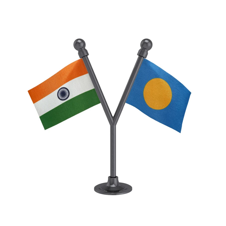 India & Palau Dual Car Dashboard Flag of 2in x 3in With A Plastic Base