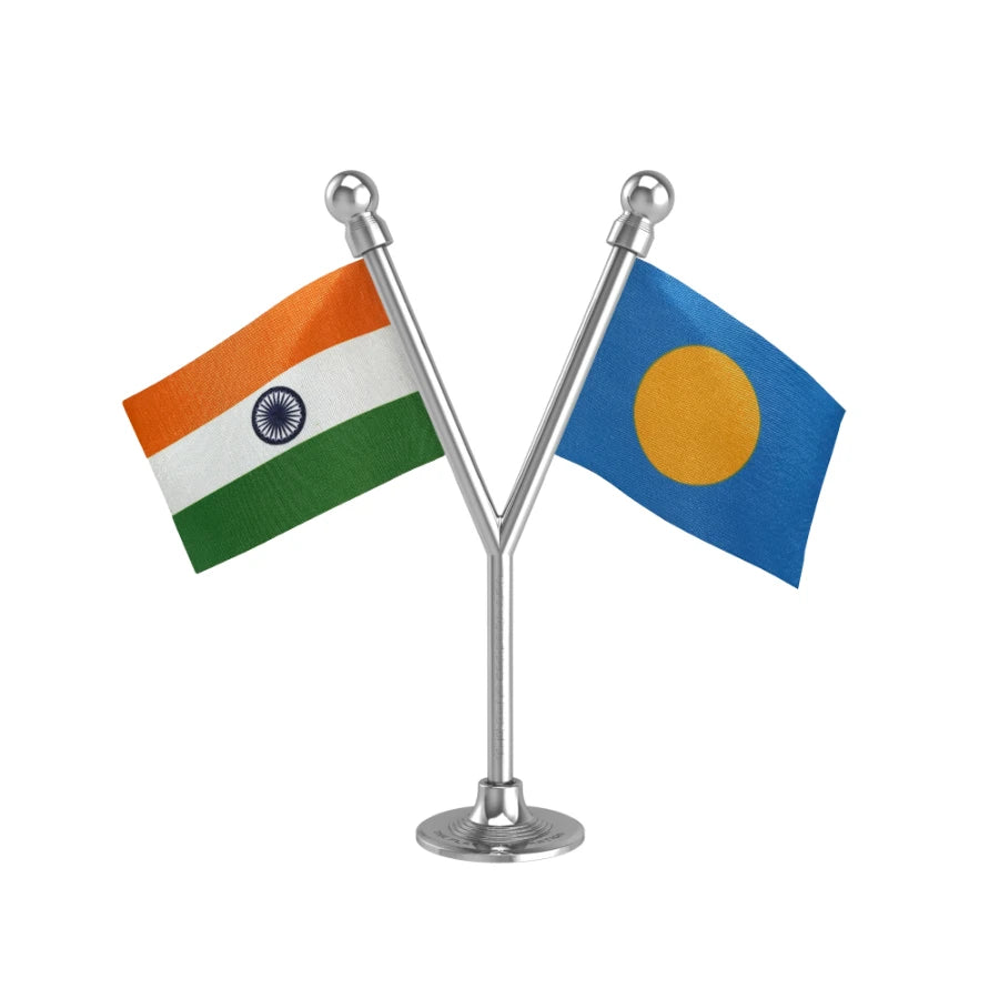 India & Palau Dual Car Dashboard Flag of 2in x 3in With A Plastic Base