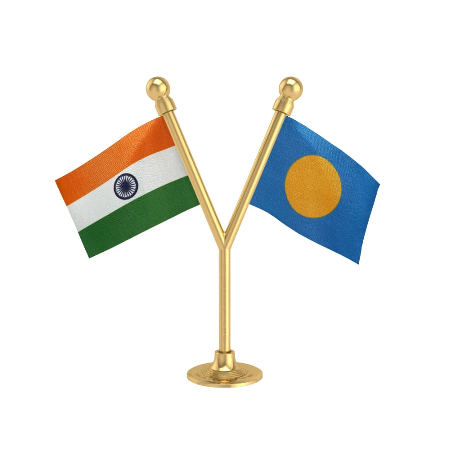 India & Palau Dual Car Dashboard Flag of 2in x 3in With A Plastic Base