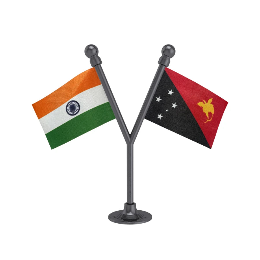 India & Papua New Guinea Dual Car Dashboard Flag of 2in x 3in With A Plastic Base