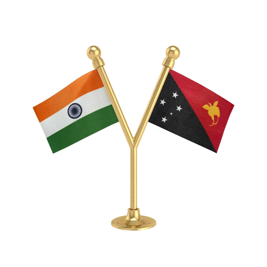 India & Papua New Guinea Dual Car Dashboard Flag of 2in x 3in With A Plastic Base