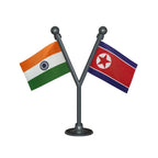 India & North Korea Dual Car Dashboard Flag of 2in x 3in With A Plastic Base