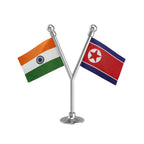 India & North Korea Dual Car Dashboard Flag of 2in x 3in With A Plastic Base