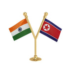 India & North Korea Dual Car Dashboard Flag of 2in x 3in With A Plastic Base