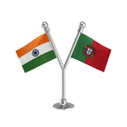 India & Portugal Dual Car Dashboard Flag of 2in x 3in With A Plastic Base