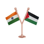 India & Palestine Dual Car Dashboard Flag of 2in x 3in With A Plastic Base