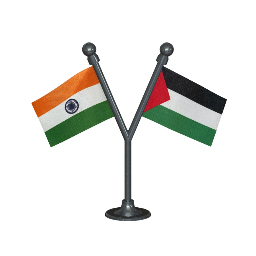 India & Palestine Dual Car Dashboard Flag of 2in x 3in With A Plastic Base