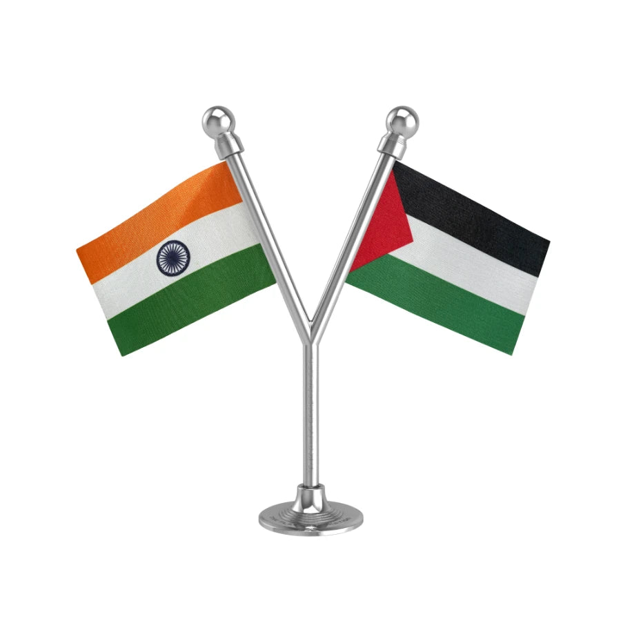 India & Palestine Dual Car Dashboard Flag of 2in x 3in With A Plastic Base