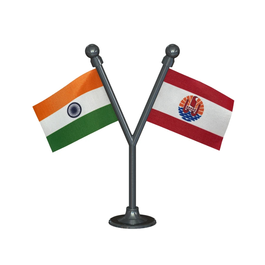 India & French Polynesia Dual Car Dashboard Flag of 2in x 3in With A Plastic Base