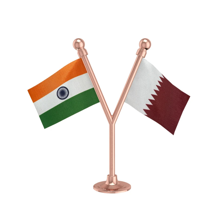 India & Qatar Dual Car Dashboard Flag of 2in x 3in With A Plastic Base
