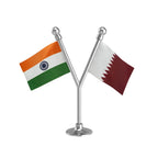 India & Qatar Dual Car Dashboard Flag of 2in x 3in With A Plastic Base