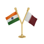 India & Qatar Dual Car Dashboard Flag of 2in x 3in With A Plastic Base
