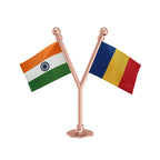 India & Romania Dual Car Dashboard Flag of 2in x 3in With A Plastic Base