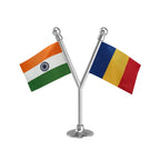 India & Romania Dual Car Dashboard Flag of 2in x 3in With A Plastic Base
