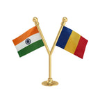 India & Romania Dual Car Dashboard Flag of 2in x 3in With A Plastic Base