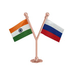 India & Russia Dual Car Dashboard Flag of 2in x 3in With A Plastic Base