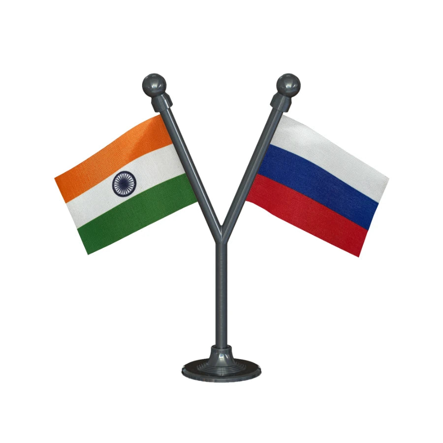 India & Russia Dual Car Dashboard Flag of 2in x 3in With A Plastic Base