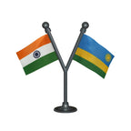 India & Rwanda Dual Car Dashboard Flag of 2in x 3in With A Plastic Base