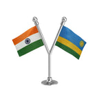 India & Rwanda Dual Car Dashboard Flag of 2in x 3in With A Plastic Base