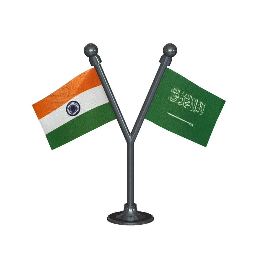 India & Saudi Arabia Dual Car Dashboard Flag of 2in x 3in With A Plastic Base