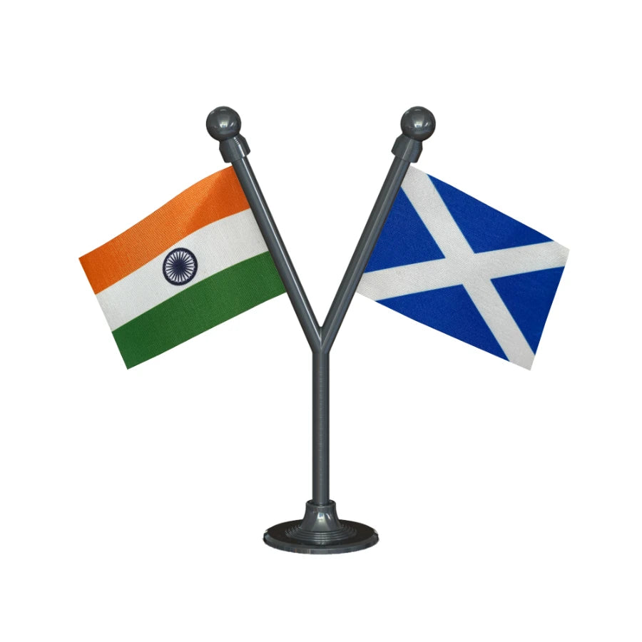 India & Scotland Dual Car Dashboard Flag of 2in x 3in With A Plastic Base