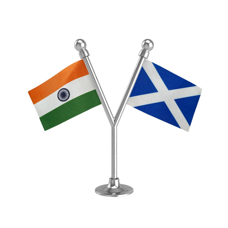 India & Scotland Dual Car Dashboard Flag of 2in x 3in With A Plastic Base