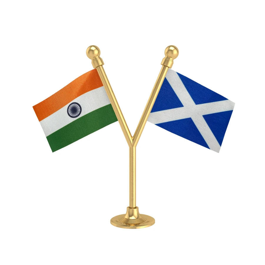 India & Scotland Dual Car Dashboard Flag of 2in x 3in With A Plastic Base