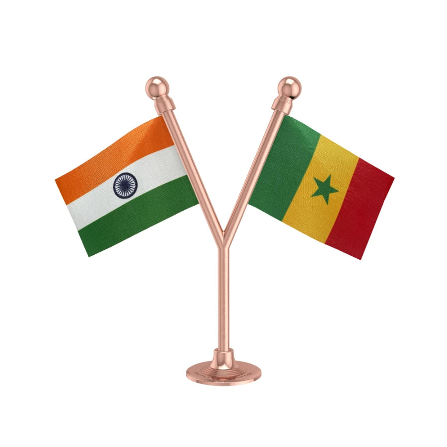 India & Senegal Dual Car Dashboard Flag of 2in x 3in With A Plastic Base