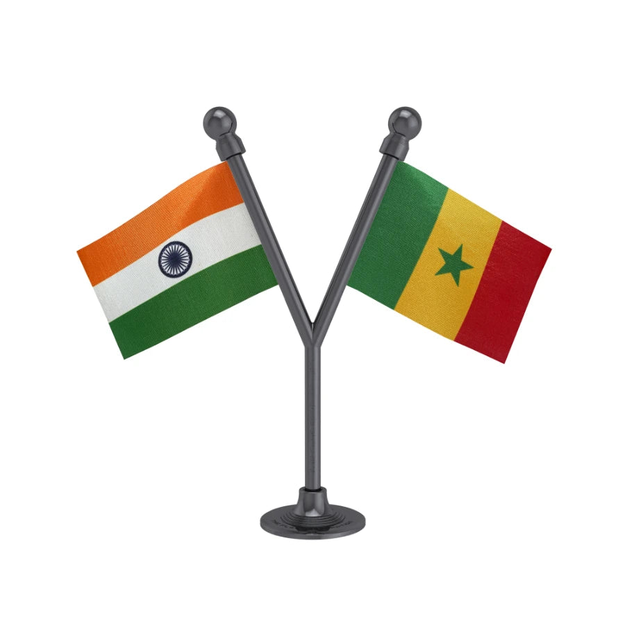 India & Senegal Dual Car Dashboard Flag of 2in x 3in With A Plastic Base