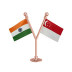 India & Singapore Dual Car Dashboard Flag of 2in x 3in With A Plastic Base